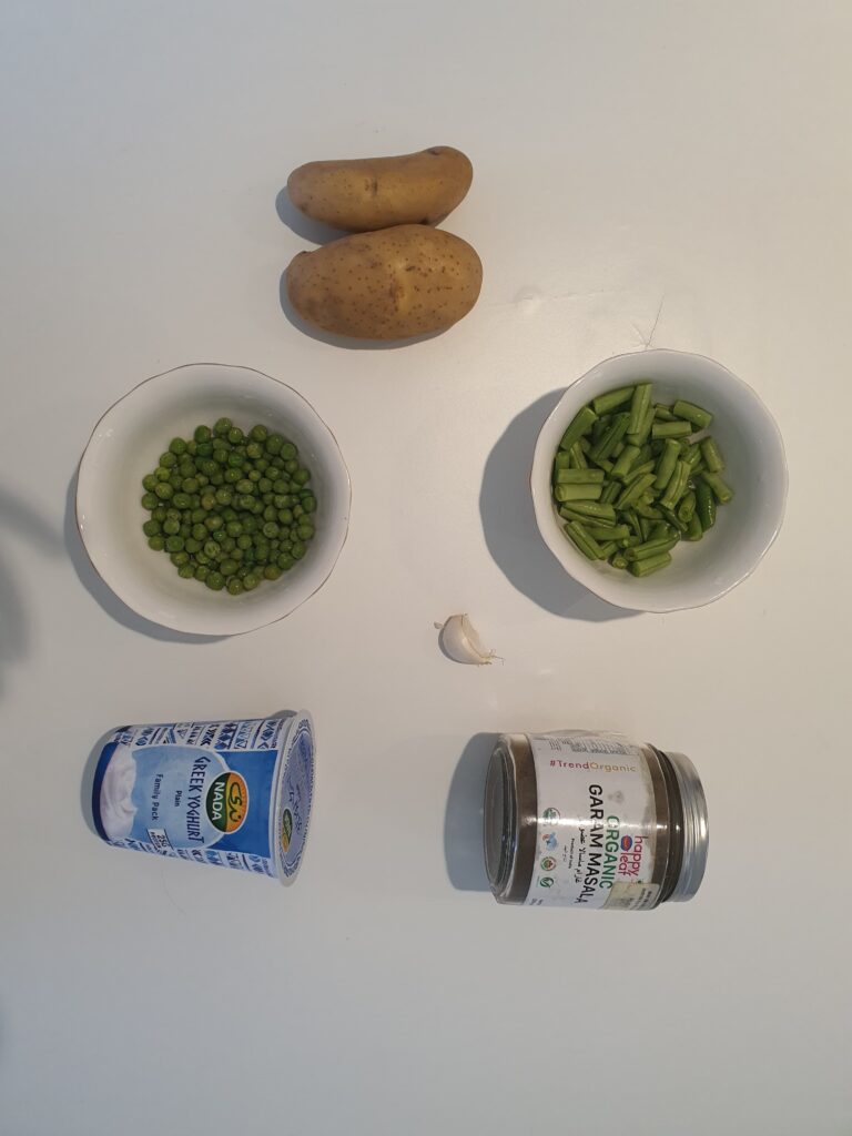 Potato salad ingredients laid out